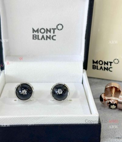 Nice Quality Copy Mont blanc Silver Cufflinks with Diamond-set